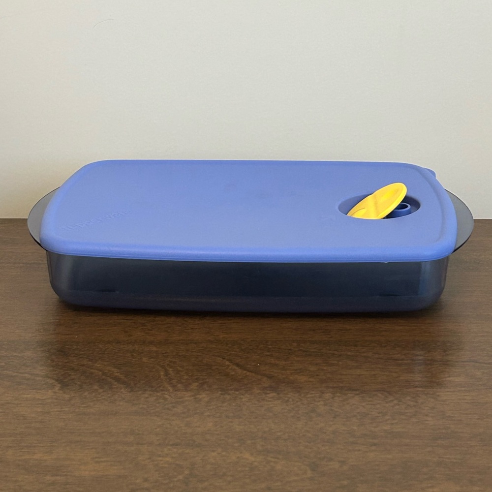 TUPPERWARE BLUE 6 CUP ROCK N SERVE RECTANGLE MICROWAVE STORAGE CONTAINER & LID